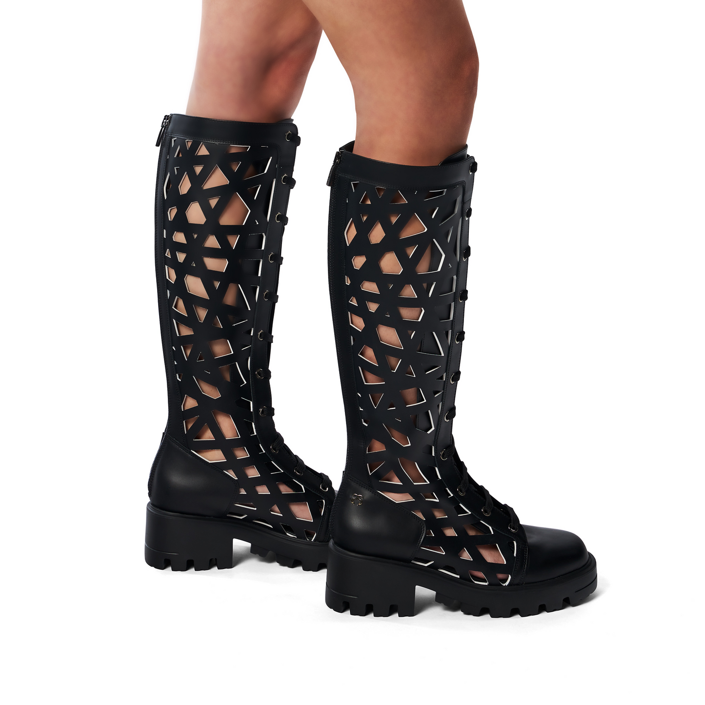 Eden Boot - Black with white intricate cutouts