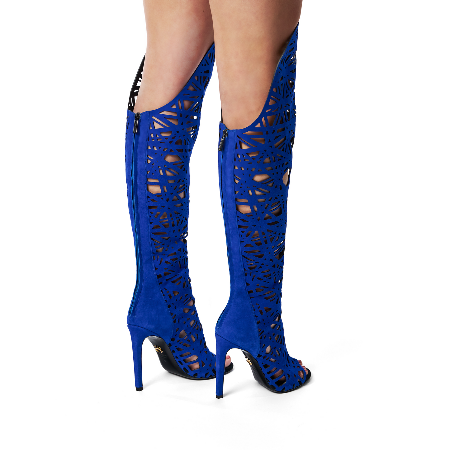 Serenza Knee-High Boot - Blue with intricate cutouts