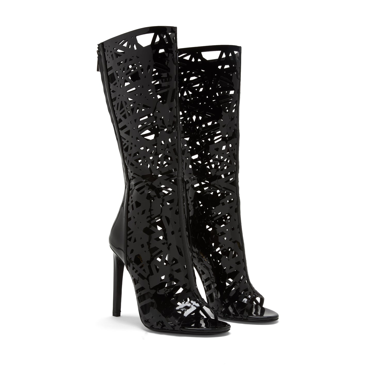 Elara Sandal - Black patent leather with intricate cutouts