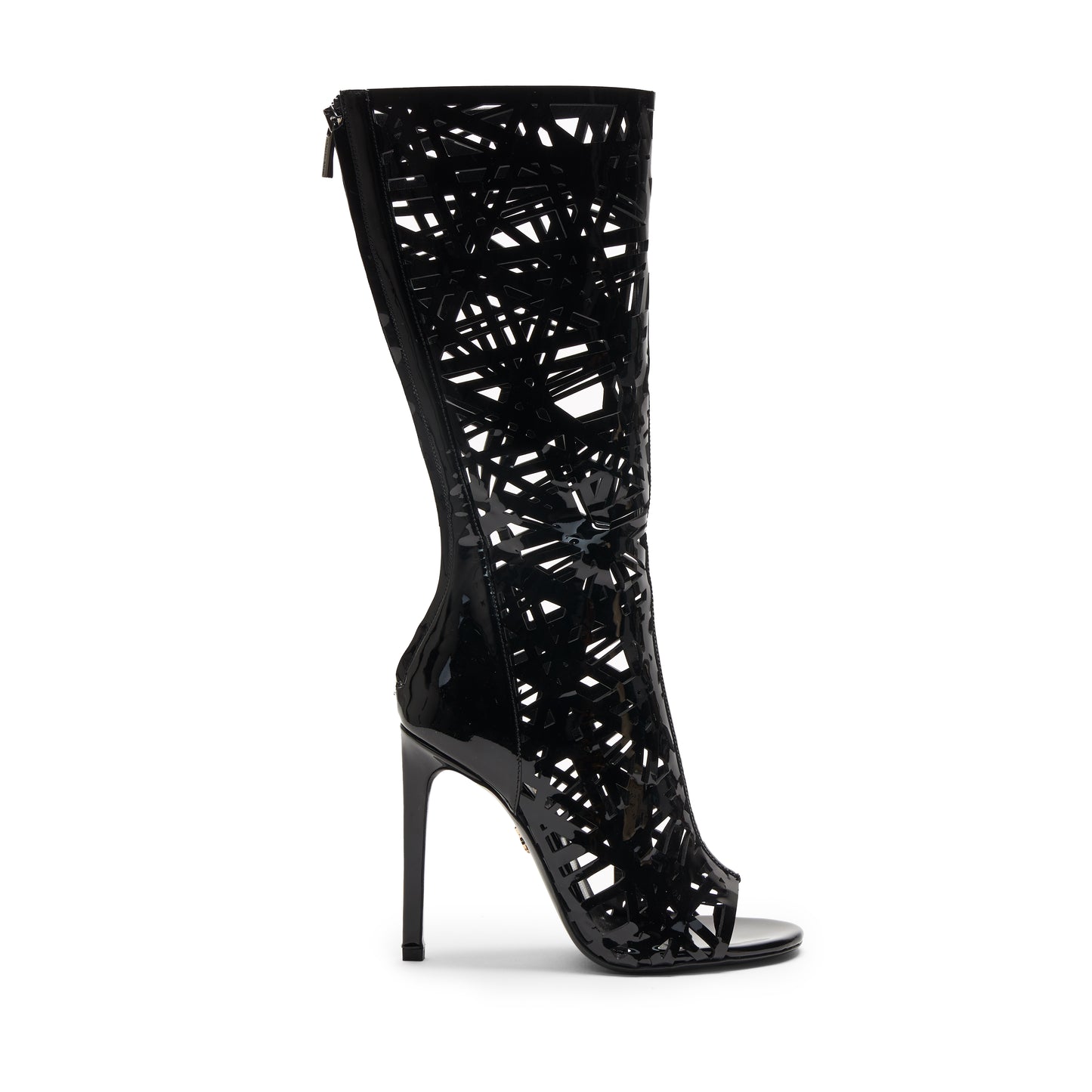 Elara Sandal - Black patent leather with intricate cutouts