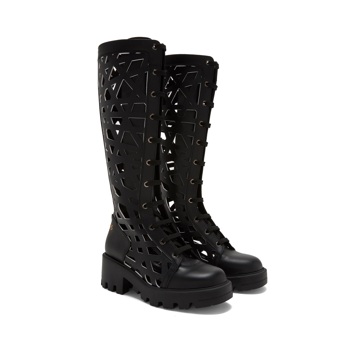 Eden Boot - Black with white intricate cutouts