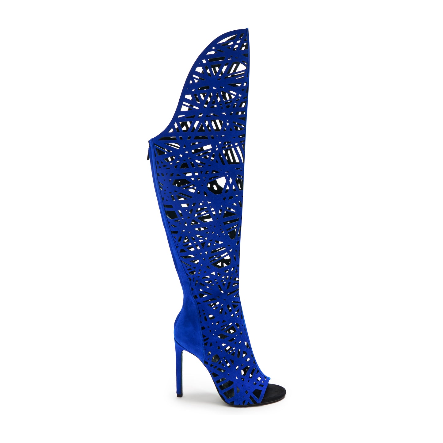 Serenza Knee-High Boot - Blue with intricate cutouts